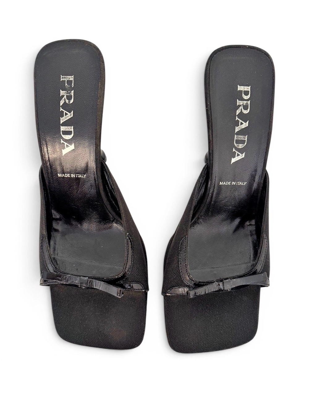 Prada Archival Vintage Black Square Toe Bow Open Toe Heels EU 38.5 Y2K Shoes